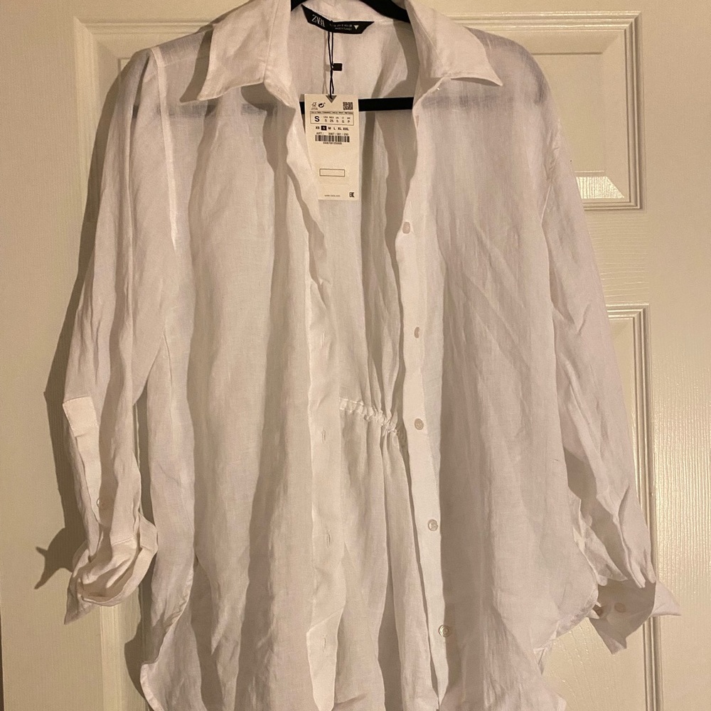 Zara Linen oversized shirt/swimsuit cover- white